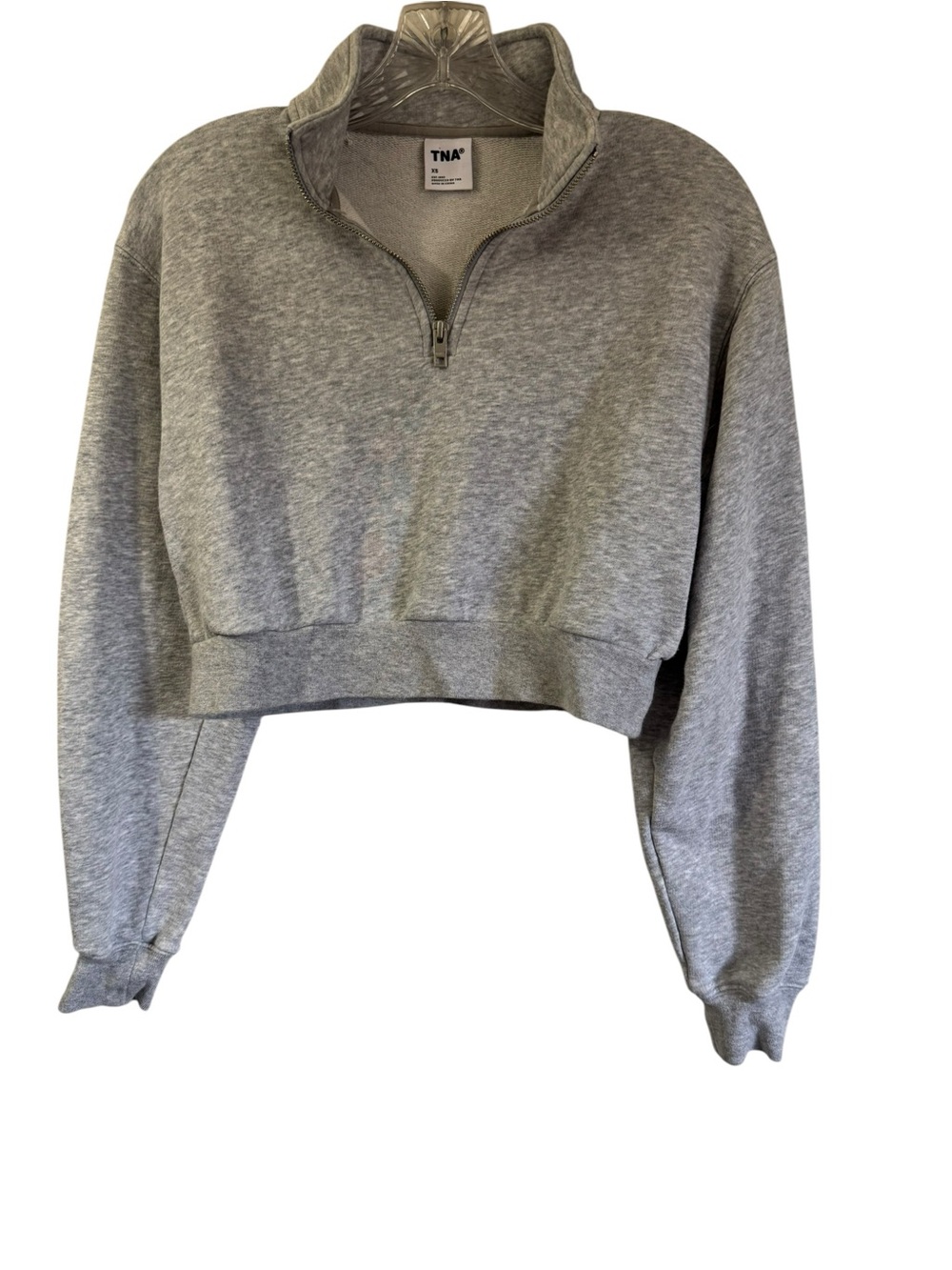 Aritzia TNA Cozy Fleece Perfect 1/4 Zip Cropped Sweatshirt Women's XS Grey - Picture 2 of 12